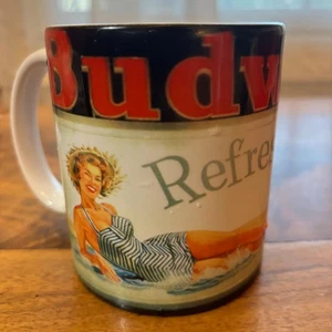 Budweiser Retro Style Beach Scene "Refreshing" Coffee Cup Mug Bathing Beauty - Picture 1 of 7