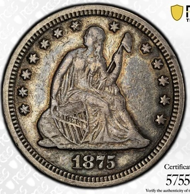 1875 VF30 PCGS Toned Seated Quarter Trueview Fresh Nice Type Coin - Image 1 of 4