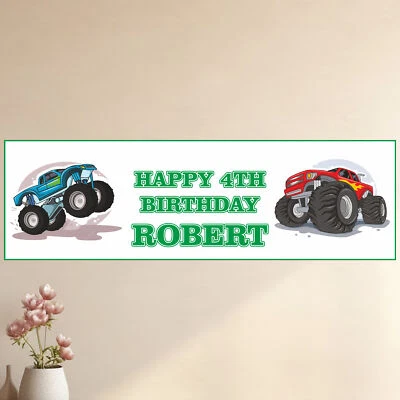2x Banner de aniversário personalizado Monster Truck nome personalizado e idade decoração de festa - Imagem 1 de 3