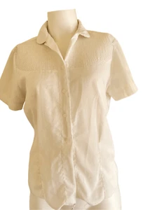 Ship n’ Shore Mujer’s Vintage 60’s Botón Cottagecore Crema Plisada Camisa - Imagen 1 de 5