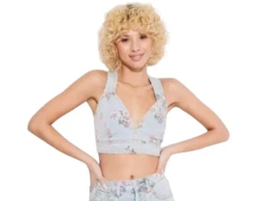 Wild Fable Women Vest Crop Denim Tank Button Detail Light Wash Floral S NEW - Picture 1 of 5