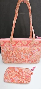 Bolso de Hombro Vera Bradley Sherbet Retirado Naranja Rosa Paisley + Bolso de Cosméticos - Imagen 1 de 15