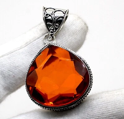 Colgante vintage de piedras preciosas de granate de hessonita colgante de joyería de plata de ley 925 de 2" Foto 1 de 2