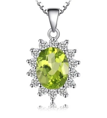 White gold finish peridot and created diamond oval pendant necklace gift boxed  - Image 1 of 2