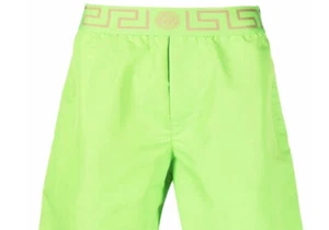 Versace Mid Length Logo Swim Trunks NWT $325  sz L Green - Picture 1 of 5