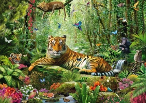 wild Jungle animals in rainforest tigers parrots ceramic tile mural backsplash - Picture 1 of 8
