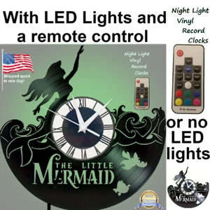 Ariel Little Mermaid Disney vinyl record wall clock w/wo LED back light DVD art - Picture 1 of 8
