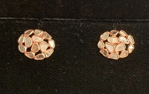 Pendientes perforados con tachuelas de diamantes Polki de oro rosa de 14 K sobre plata esterlina 925 de 14 mm - Imagen 1 de 10