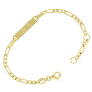 Italian 14k Yellow Gold Engravable Figaro Baby Kids ID Bracelet 5.5" 1.8 grams - Picture 1 of 4