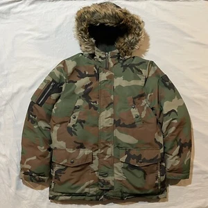 Polo Ralph Lauren Youth Boys Camo Down Parka Puffer Sz Large Faux Fur Hood - Picture 1 of 15