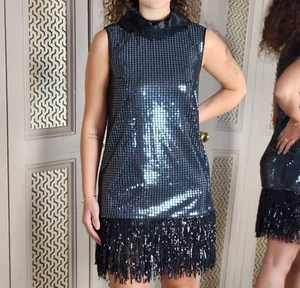 Halpern Runway Mini Short Cocktail Dres Black Sequin Fringe WAS£1482 FR 36 UK 8 - Picture 1 of 16