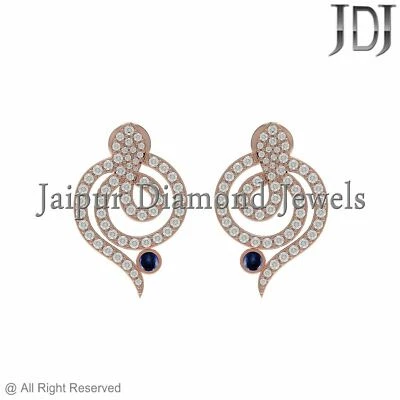 Natural Pavé de Diamante Zafiro 14k Oro Rosa Serpiente Dormilonas Mujer Joyería - Imagen 1 de 3