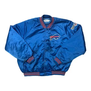 Vintage 80s Buffalo Bills Chalk Line Satin Jacket Sz 2XL Spellout Script Rare - Picture 1 of 7