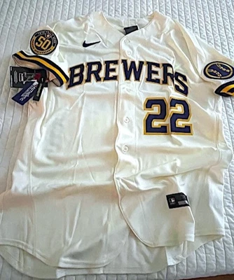 Nike Auténticas 50 Aniversario Christian Yelich de los Cerveceros de Milwaukee Jersey - Talla 48 Foto 1 de 4