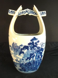Japanische blau-weiße Porzellan Eimer Vase Mid Century. 12" hoch Vintage - Bild 1 von 6