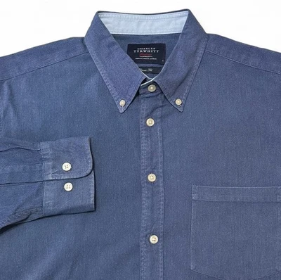 Camisa Charles Tyrwhitt Denim Azul Abotonada Para Hombre Grande Fin de Semana Manga Larga Foto 1 de 4