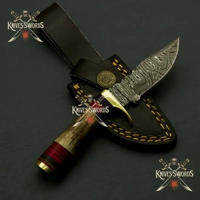 Hermoso Cuchillo Karambit Hoja de Acero Damasco Forjado a Mano Personalizado Ciervo Cola de Rata Foto 1 de 4