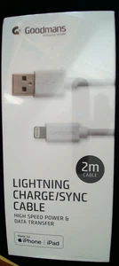 Goodmans 2m Charge/Sync Cable. White. USB-A to Apple. High Speed. MFi. Fast post - Picture 1 of 5