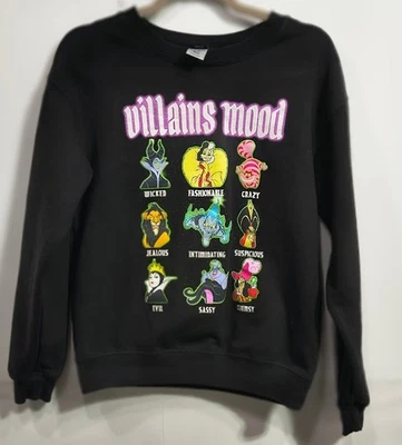 Disney Villains Mood Sweatshirt Youth Small 3/5 Black Crewneck Cotton Blend - Image 1 of 4