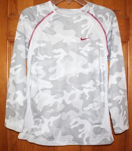 Nike FitDry Camouflage Long Sleeve Shirt Youth Kids Activewear S (8) Lt Grey - Picture 1 of 8