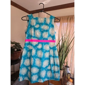 MILLY MINIS - Vestido acampanado con estampado de rayos de sol verde azulado para niñas - Talla 14 - Imagen 1 de 7