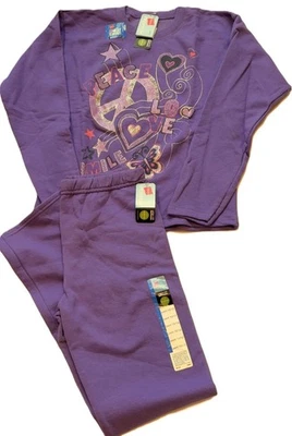 全新 2 件装 复古 Hanes 紫色运动衫和运动裤套装 尺寸 L 大号 10-12 全新带标签 — 第 1/3 张图片