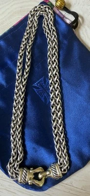 DAVID YURMAN SS, 14K DOUBLE WHEAT CHAIN NECKLACE WITH 2 PINK GEMSTONES  ON CLASP - Image 1 of 4