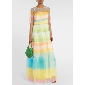 NWT $479 Staud Multicolor Coastal Ombre Hyacinth Organza Tiered Maxi Dress S - Picture 1 of 16