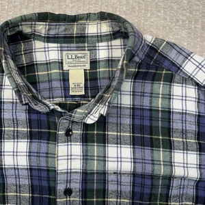 LL Bean Mens Plaid Traditional Fit Flannel Shirt Size XL Button Down Green White - Picture 1 of 6