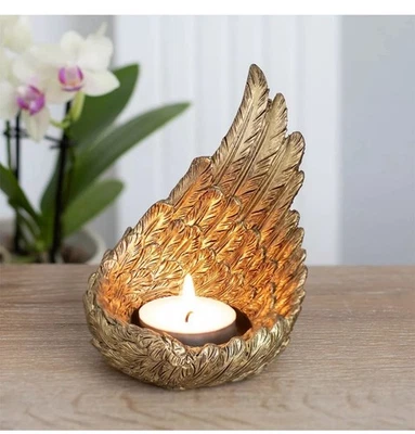 Tall Golden Antique Angel Wing Tealight & Votive Candle Holder - Image 1 of 4
