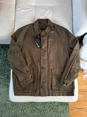 Massimo Dutti Linen Trucker Jacket Wind Green Khaki Zip Collared Pockets size XL - Image 1 of 4