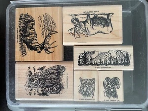 Stampin' Up! Yukon Retired Wood Mounted Rubber Stamp Set of Six 2002 New - Bild 1 von 2