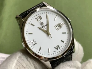 Swiss Made Cyma Date White Dial Sapphire Crystal Leather 3 Atm Quartz Men Watch - Picture 1 of 18