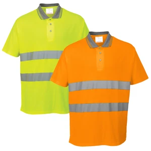 Mens Hi Vis Cotton Comfort Polo Shirt High Visibility Safety Security Work Top - Picture 1 of 7