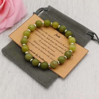 Pulsera TAIWÁN VERDE JADE Elastizada Hecha a Mano + Bolsa de Regalo y Tarjeta Cristal Piedras Preciosas Foto 1 de 4