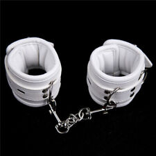 White PU Leather Soft Padded Handcuffs Anklecuffs  Binding Restraint Cosplay