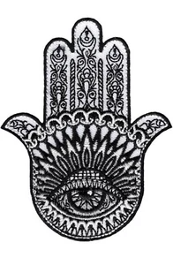HAMSA EMBROIDERED PATCH Iron-On HAND of FATIMA EVIL EYE KHAMSAH SPIRITUAL SYMBOL - Picture 1 of 3
