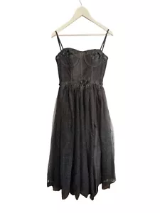 NWT Black Tuelle Prom Dress Designer Front Slit Lace Corset Sheer Size M L £109 - Picture 1 of 6