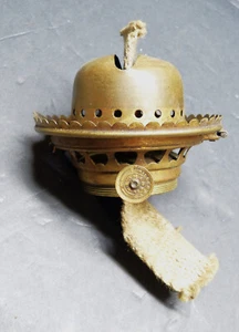 Antique E Miller Oil lamp hinged chimney burner brass, 1- 13/16” Base 3.25 globe - Picture 1 of 7