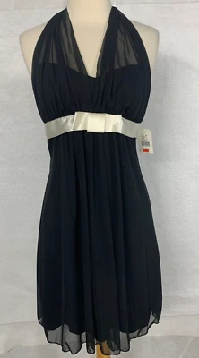 B Smart Women's 9/10 Black Cream Halter Neck Sleeveless Fit and Flare Midi Dress - Image 1 of 4