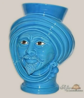 Moors kopf Keramik von Caltagirone Männchen Vase Handmade Hand Türkis Integral - Bild 1 von 2