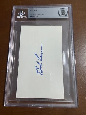 Bob Lemon Autograph Indians HOF signed 3x5 Index Card Beckett BAS Authentication - Image 1 of 2