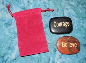 Bolso Believe & Courage Inspirador Meditación Piedras Preciosas Nuevo Jaspe Rojo Obsidiana - Imagen 1 de 3