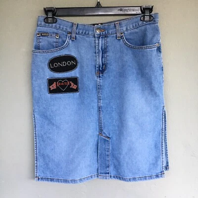 Falda vaquera de colección Y2K Xoxo talla 9/10 lápiz abertura lateral parches hasta la rodilla boho Foto 1 de 4