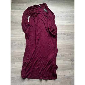 24seven Comfort Apparel Women's Plus Wine V-Neck Long Sleeve Maxi Dress - 1X - Picture 1 of 6