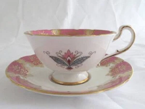 Vintage PARAGON Bone China CUP + SAUCER Pink Blue Gold Trim HRH Original Owner - Picture 1 of 6