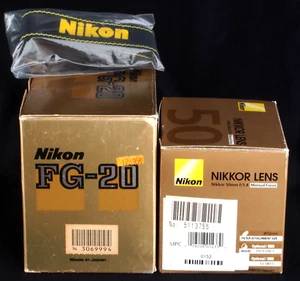 MIB Nikon FG-20 Chrome 35mm Film SLR + NMIB Nikkor 50mm f/1.4 Ai-S STD Lens Kit - Picture 1 of 13
