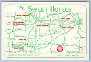 1940er THE SWEET HOTELS KARTE ROUTE 66 KANSAS MISSOURI LUFTGEKÜHLTE ZIMMER POSTKARTE - Bild 1 von 2