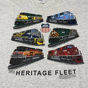 Union Pacific XL Gray T-shirt Train Steam Engine Railroad Station Heritage Fleet - Picture 1 of 9