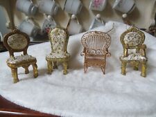 Vintage Set Of 4 Christmas Ornaments French Tufted Wire Chairs/ Dollhouse Chairs